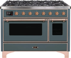 ILVE Majestic 48 Inch Dual Fuel Range Burner Top 8 Burners+Fry Top UM12FDNS3WHPLP