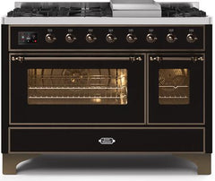 ILVE Majestic 48 Inch Dual Fuel Range Burner Top 8 Burners+Fry Top UM12FDNS3WHPLP