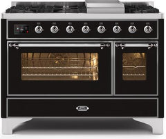 ILVE Majestic 48 Inch Dual Fuel Range Burner Top 8 Burners+Fry Top UM12FDNS3WHPLP