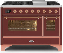 ILVE Majestic 48 Inch Dual Fuel Range Burner Top 8 Burners+Fry Top UM12FDNS3WHPLP