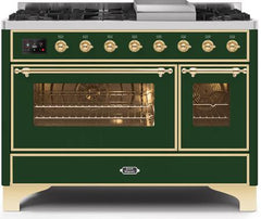 ILVE Majestic 48 Inch Dual Fuel Range Burner Top 8 Burners+Fry Top UM12FDNS3WHPLP