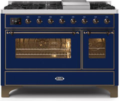 ILVE Majestic 48 Inch Dual Fuel Range Burner Top 8 Burners+Fry Top UM12FDNS3WHPLP