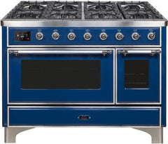 ILVE Majestic 48 Inch Dual Fuel Range Burner Top 8 Burners+Fry Top UM12FDNS3WHPLP