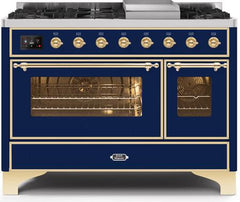 ILVE Majestic 48 Inch Dual Fuel Range Burner Top 8 Burners+Fry Top UM12FDNS3WHPLP