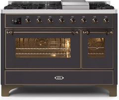 ILVE Majestic 48 Inch Dual Fuel Range Burner Top 8 Burners+Fry Top UM12FDNS3WHPLP