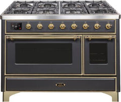 ILVE Majestic 48 Inch Dual Fuel Range Burner Top 8 Burners+Fry Top UM12FDNS3WHPLP