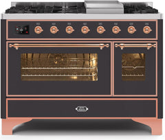 ILVE Majestic 48 Inch Dual Fuel Range Burner Top 8 Burners+Fry Top UM12FDNS3WHPLP