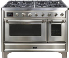 ILVE Majestic 48 Inch Dual Fuel Range Burner Top 8 Burners+Fry Top UM12FDNS3WHPLP