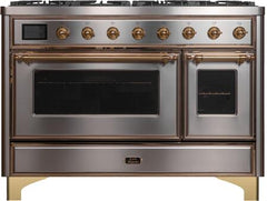 ILVE Majestic 48 Inch Dual Fuel Range Burner Top 8 Burners+Fry Top UM12FDNS3WHPLP