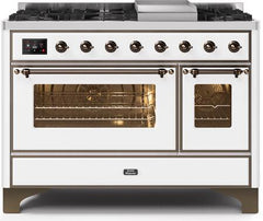ILVE Majestic 48 Inch Dual Fuel Range Burner Top 8 Burners+Fry Top UM12FDNS3WHPLP