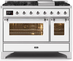 ILVE Majestic 48 Inch Dual Fuel Range Burner Top 8 Burners+Fry Top UM12FDNS3WHPLP
