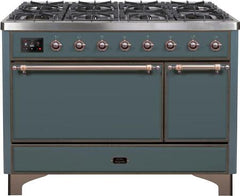 ILVE Majestic 48 Inch Dual Fuel Range Burner Top 8 Burners+Fry Top UM12FDQNS3WHPLP