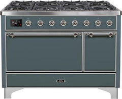 ILVE Majestic 48 Inch Dual Fuel Range Burner Top 8 Burners+Fry Top UM12FDQNS3WHPLP