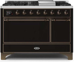ILVE Majestic 48 Inch Dual Fuel Range Burner Top 8 Burners+Fry Top UM12FDQNS3WHPLP