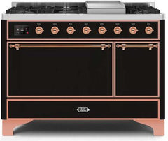 ILVE Majestic 48 Inch Dual Fuel Range Burner Top 8 Burners+Fry Top UM12FDQNS3WHPLP