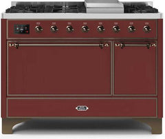 ILVE Majestic 48 Inch Dual Fuel Range Burner Top 8 Burners+Fry Top UM12FDQNS3WHPLP