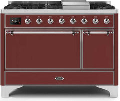 ILVE Majestic 48 Inch Dual Fuel Range Burner Top 8 Burners+Fry Top UM12FDQNS3WHPLP