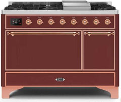 ILVE Majestic 48 Inch Dual Fuel Range Burner Top 8 Burners+Fry Top UM12FDQNS3WHPLP