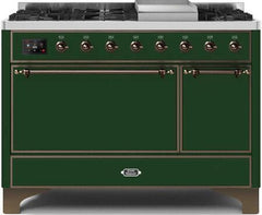 ILVE Majestic 48 Inch Dual Fuel Range Burner Top 8 Burners+Fry Top UM12FDQNS3WHPLP