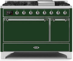 ILVE Majestic 48 Inch Dual Fuel Range Burner Top 8 Burners+Fry Top UM12FDQNS3WHPLP