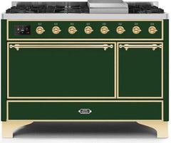 ILVE Majestic 48 Inch Dual Fuel Range Burner Top 8 Burners+Fry Top UM12FDQNS3WHPLP