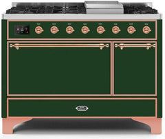ILVE Majestic 48 Inch Dual Fuel Range Burner Top 8 Burners+Fry Top UM12FDQNS3WHPLP