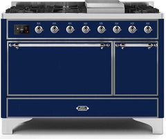 ILVE Majestic 48 Inch Dual Fuel Range Burner Top 8 Burners+Fry Top UM12FDQNS3WHPLP