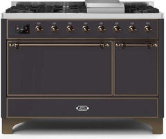 ILVE Majestic 48 Inch Dual Fuel Range Burner Top 8 Burners+Fry Top UM12FDQNS3WHPLP