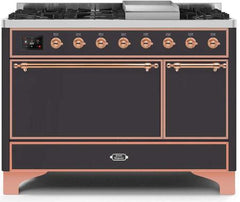 ILVE Majestic 48 Inch Dual Fuel Range Burner Top 8 Burners+Fry Top UM12FDQNS3WHPLP