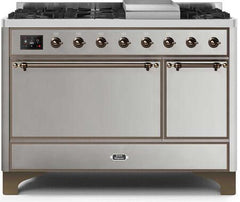 ILVE Majestic 48 Inch Dual Fuel Range Burner Top 8 Burners+Fry Top UM12FDQNS3WHPLP