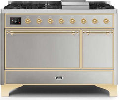 ILVE Majestic 48 Inch Dual Fuel Range Burner Top 8 Burners+Fry Top UM12FDQNS3WHPLP