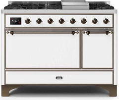ILVE Majestic 48 Inch Dual Fuel Range Burner Top 8 Burners+Fry Top UM12FDQNS3WHPLP