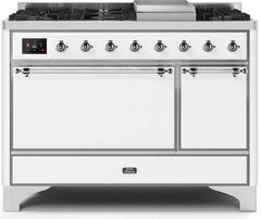 ILVE Majestic 48 Inch Dual Fuel Range Burner Top 8 Burners+Fry Top UM12FDQNS3WHPLP
