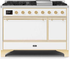 ILVE Majestic 48 Inch Dual Fuel Range Burner Top 8 Burners+Fry Top UM12FDQNS3WHPLP