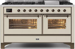 ILVE Majestic II 60 Inch Dual Fuel Range Burner Top 9 Burners+Fry Top UM15FDNS3WHPLP