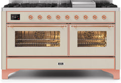 ILVE Majestic II 60 Inch Dual Fuel Range Burner Top 9 Burners+Fry Top UM15FDNS3WHPLP