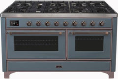 ILVE Majestic II 60 Inch Dual Fuel Range Burner Top 9 Burners+Fry Top UM15FDNS3WHPLP