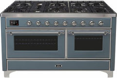 ILVE Majestic II 60 Inch Dual Fuel Range Burner Top 9 Burners+Fry Top UM15FDNS3WHPLP