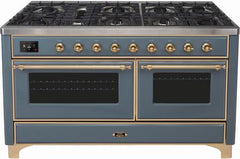 ILVE Majestic II 60 Inch Dual Fuel Range Burner Top 9 Burners+Fry Top UM15FDNS3WHPLP