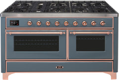 ILVE Majestic II 60 Inch Dual Fuel Range Burner Top 9 Burners+Fry Top UM15FDNS3WHPLP