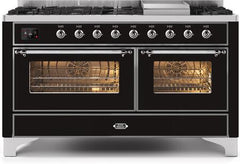 ILVE Majestic II 60 Inch Dual Fuel Range Burner Top 9 Burners+Fry Top UM15FDNS3WHPLP