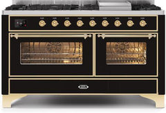 ILVE Majestic II 60 Inch Dual Fuel Range Burner Top 9 Burners+Fry Top UM15FDNS3WHPLP