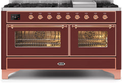 ILVE Majestic II 60 Inch Dual Fuel Range Burner Top 9 Burners+Fry Top UM15FDNS3WHPLP