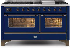 ILVE Majestic II 60 Inch Dual Fuel Range Burner Top 9 Burners+Fry Top UM15FDNS3WHPLP