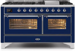 ILVE Majestic II 60 Inch Dual Fuel Range Burner Top 9 Burners+Fry Top UM15FDNS3WHPLP