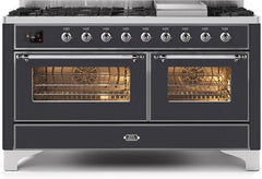 ILVE Majestic II 60 Inch Dual Fuel Range Burner Top 9 Burners+Fry Top UM15FDNS3WHPLP