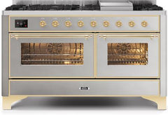 ILVE Majestic II 60 Inch Dual Fuel Range Burner Top 9 Burners+Fry Top UM15FDNS3WHPLP