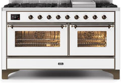 ILVE Majestic 60 Inch Dual Fuel Range Burner Top 9 Burners+Fry Top UM15FDQNS3WHPLP