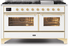 ILVE Majestic 60 Inch Dual Fuel Range Burner Top 9 Burners+Fry Top UM15FDQNS3WHPLP
