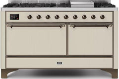 ILVE Majestic 60 Inch Dual Fuel Range Burner Top 9 Burners+Fry Top UM15FDQNS3WHPLP